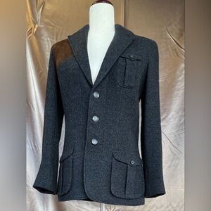 Ralph Lauren Charcoal Wool Blend Jacket with Leather Accent